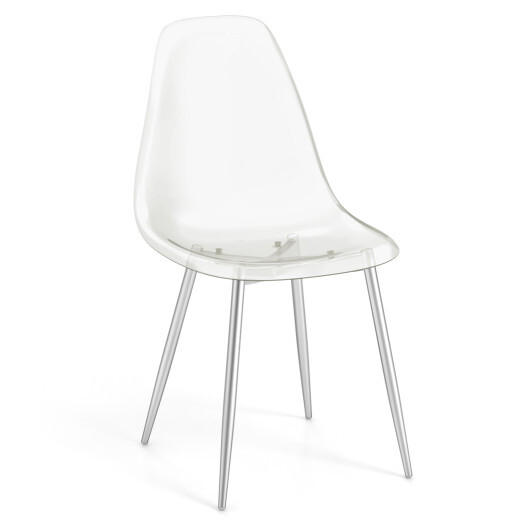 Set of 4 Dining Chairs Modern Plastic Shell Side Chair with Clear Seat and Wood Legs-Silver - Color: Silver - Image 4