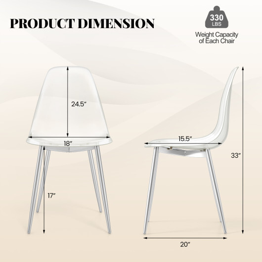 Set of 4 Dining Chairs Modern Plastic Shell Side Chair with Clear Seat and Wood Legs-Silver - Color: Silver - Image 5