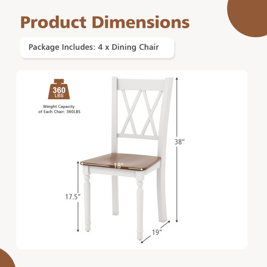 Set of 2 Wooden Farmhouse Kitchen Chairs with Rubber Wood Seat-2 Pieces - Image 5