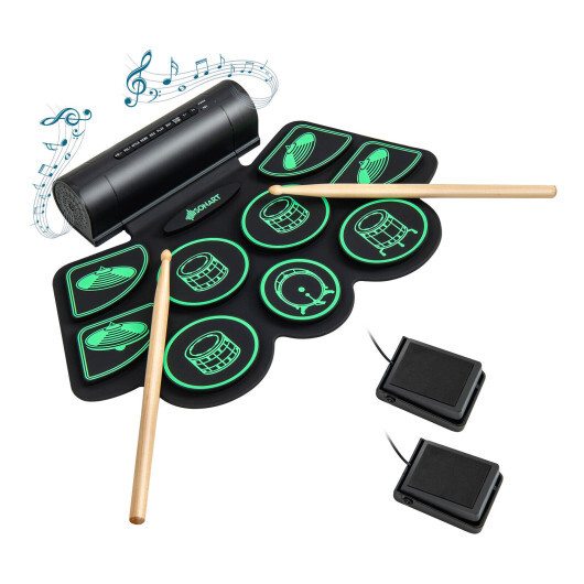 Electronic Drum Set with 2 Build-in Stereo Speakers for Kids-Green - Color: Green
