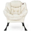 Modern Polyester Fabric Lazy Chair with Steel Frame and Side Pocket-Beige - Color: Beige