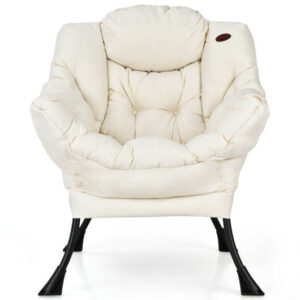Modern Polyester Fabric Lazy Chair with Steel Frame and Side Pocket-Beige - Color: Beige