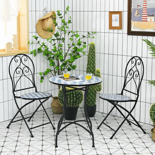 3 Pieces Patio Bistro Furniture Set with Mosaic Design - Color: Black - Image 2
