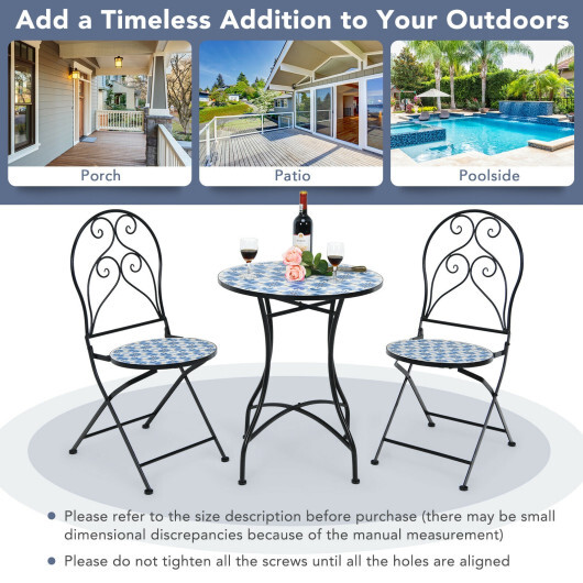 3 Pieces Patio Bistro Furniture Set with Mosaic Design - Color: Black - Image 5