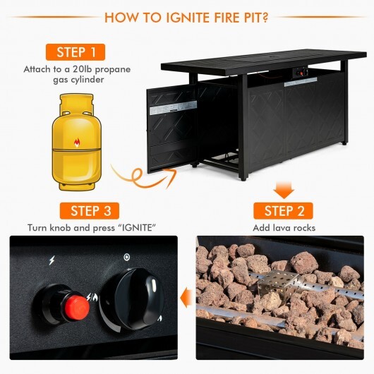 57 Inch 50 000 BTU Rectangular Propane Outdoor Fire Pit Table-Black - Color: Black - Image 5