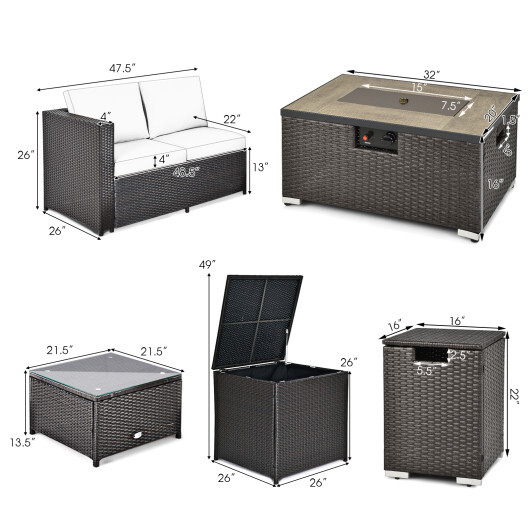 6 Pieces Outdoor Wicker Furniture Set with 32 Inch Propane Fire Pit Table-Navy - Color: Navy - Image 5