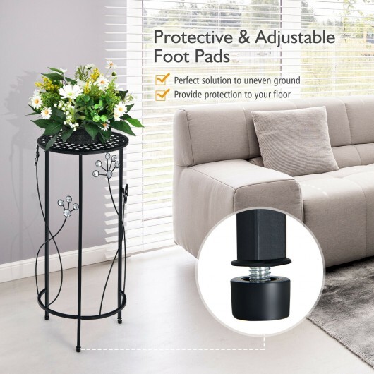 3 Pieces Metal Plant Stand Set with Crystal Floral Accents Round-Black - Color: Black - Image 5