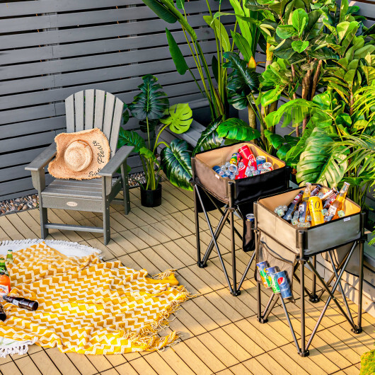 2 Pieces Folding Camping Tables with Large Capacity Storage Sink for Picnic-Black - Color: Black - Image 2