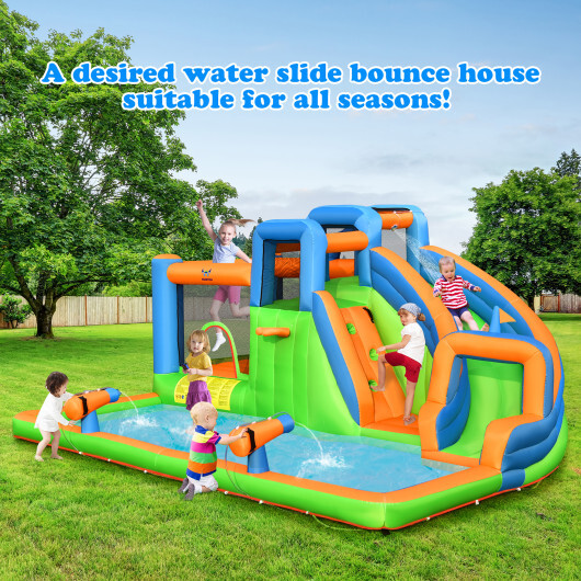 7-in-1 Inflatable Giant Water Park Bouncer with Dual Climbing Walls and 735W Blower - Color: Multicolor - Image 2