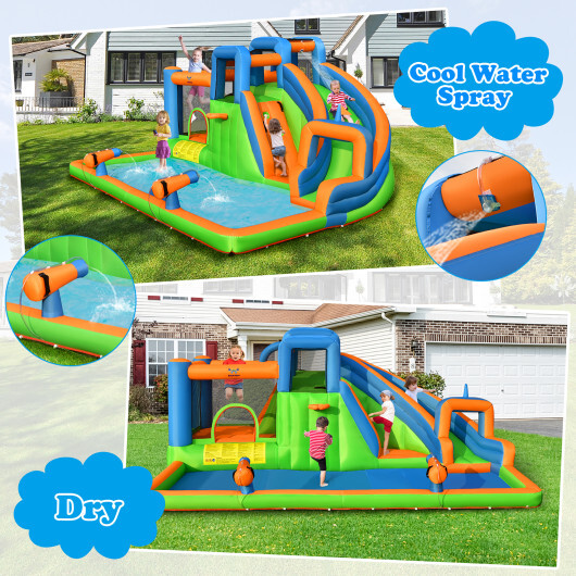 7-in-1 Inflatable Giant Water Park Bouncer with Dual Climbing Walls and 735W Blower - Color: Multicolor - Image 3