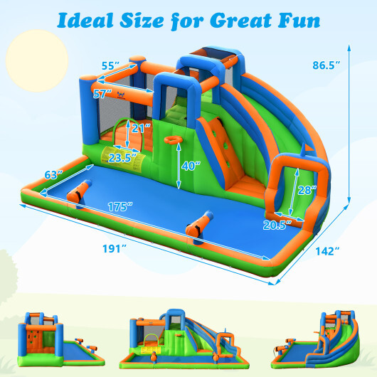 7-in-1 Inflatable Giant Water Park Bouncer with Dual Climbing Walls and 735W Blower - Color: Multicolor - Image 4