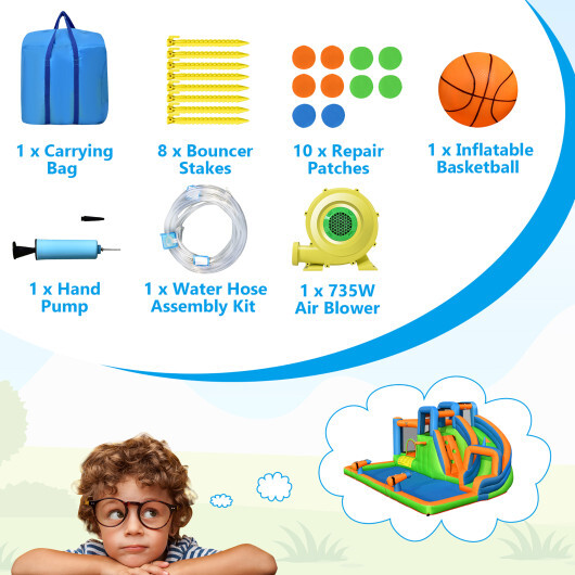 7-in-1 Inflatable Giant Water Park Bouncer with Dual Climbing Walls and 735W Blower - Color: Multicolor - Image 5