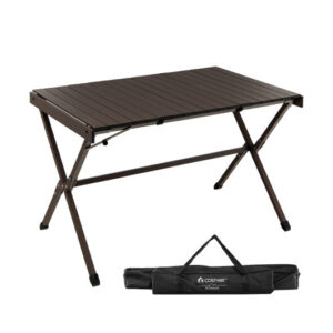 4-6 Person Portable Aluminum Camping Table with Carrying Bag-Brown - Color: Brown