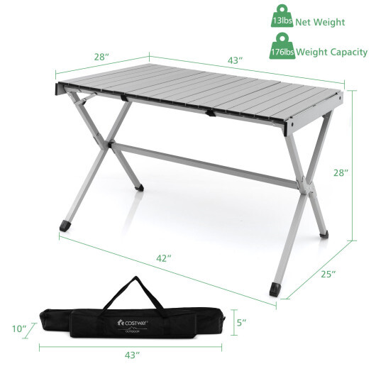 4-6 Person Portable Aluminum Camping Table with Carrying Bag-Gray - Color: Gray - Image 4