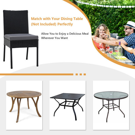 Set of 4 Patio Rattan Wicker Dining Chairs Set with Soft Cushions-Black - Color: Black - Image 3