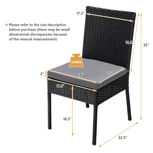 Set of 4 Patio Rattan Wicker Dining Chairs Set with Soft Cushions-Black - Color: Black - Image 4