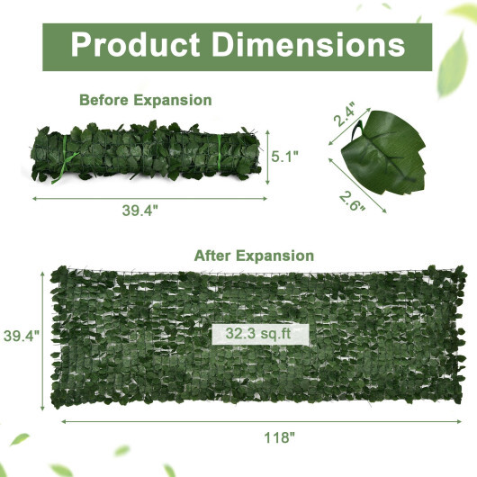 4 Pieces 118 x 39 Inch Artificial Ivy Privacy Fence Screen for Fence Decor - Color: Green - Image 4