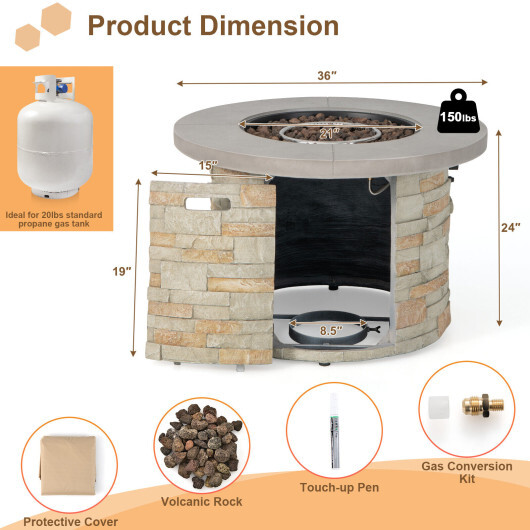 36 Inch Propane Gas Fire Pit Table with Lava Rock and PVC cover-Gray - Color: Gray - Image 4