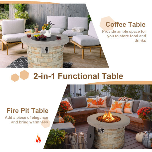 36 Inch Propane Gas Fire Pit Table with Lava Rock and PVC cover-Gray - Color: Gray - Image 5