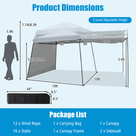 Patio 10x10FT Instant Pop-up Canopy Folding Tent with Sidewalls and Awnings Outdoor-Gray - Color: Gray - Image 5
