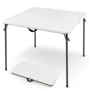 Folding Camping Table with All-Weather HDPE Tabletop and Rustproof Steel Frame-White - Color: White