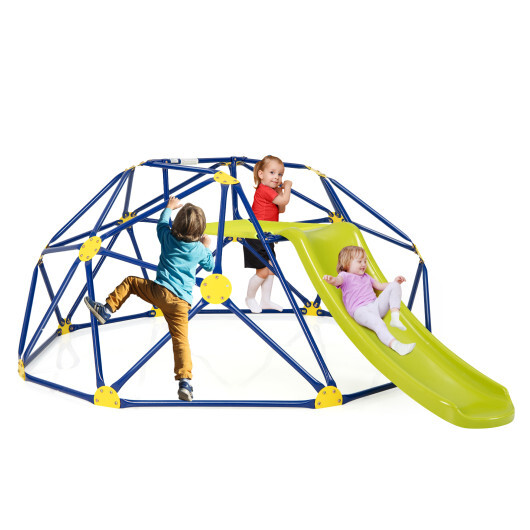 Kids Climbing Dome with Slide and Fabric Cushion for Garden Yard-Green - Color: Green - Image 2