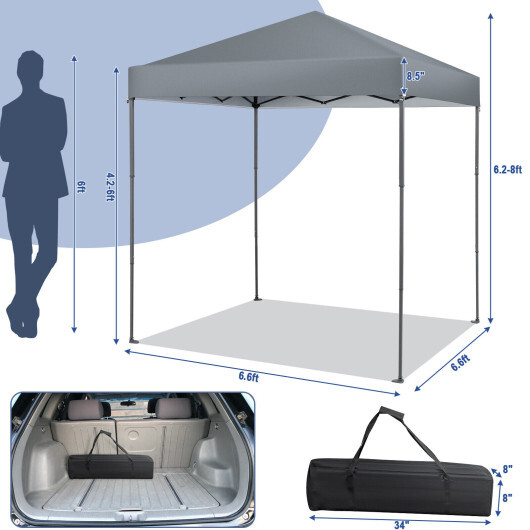 6.6 x 6.6 Feet Outdoor Pop-up Canopy Tent with UPF 50+ Sun Protection-Gray - Color: Gray - Image 4