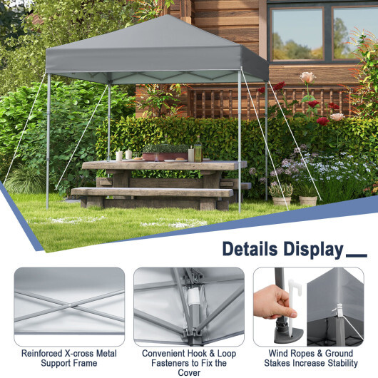6.6 x 6.6 Feet Outdoor Pop-up Canopy Tent with UPF 50+ Sun Protection-Gray - Color: Gray - Image 5