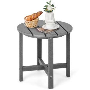 18 Inch Round Weather-Resistant Adirondack Side Table-Gray - Color: Gray