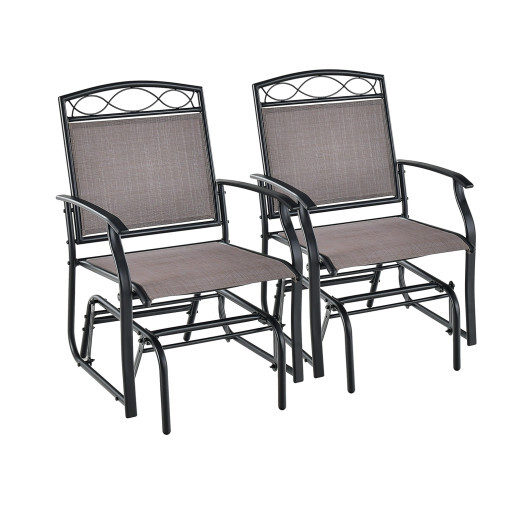 Outdoor Gliding Loveseat Chair with Tempered Glass Coffee Table-2 Pieces - Color: Brown - Image 4