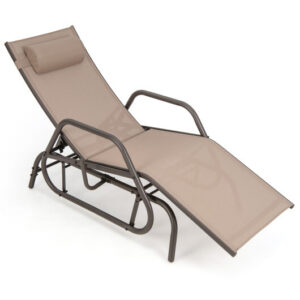 Outdoor Chaise Lounge Glider Chair with Armrests and Pillow-Rustic Brown - Color: Rustic Brown