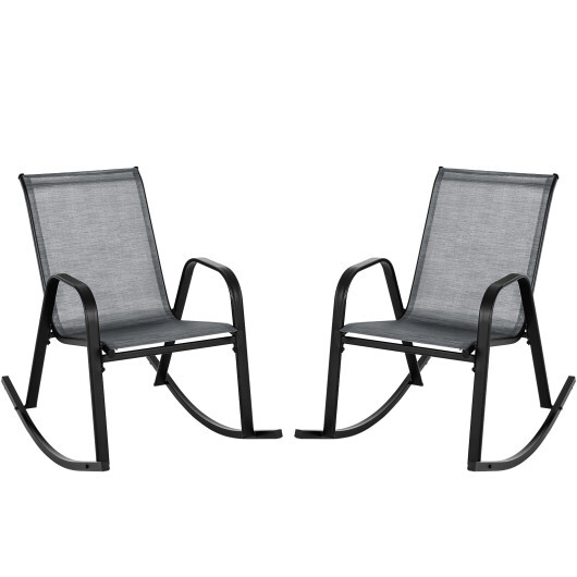 Set of 2 Metal Patio Rocking Chair with Breathable Seat Fabric-Gray - Color: Gray