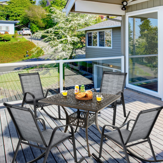 Set of 2 Metal Patio Rocking Chair with Breathable Seat Fabric-Gray - Color: Gray - Image 3