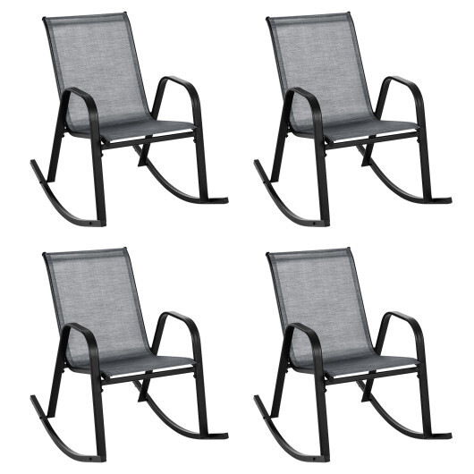 Set of 2 Metal Patio Rocking Chair with Breathable Seat Fabric-Gray - Color: Gray - Image 4