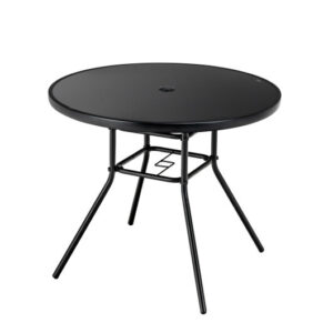 34 Inch Patio Dining Table with 1.5 inch Umbrella Hole for Garden - Color: Black