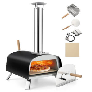Portable Multi-Fuel Pizza Oven with Pizza Stone and Pizza Peel - Color: Silver