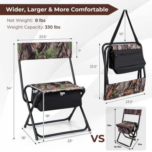 Foldable Patio Chair with Storage Pocket Backrest for Camping Hiking - Color: Camouflage - Image 4
