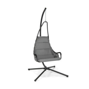Hanging Chair with Stand and Extra Large Padded Seat-Gray - Color: Gray