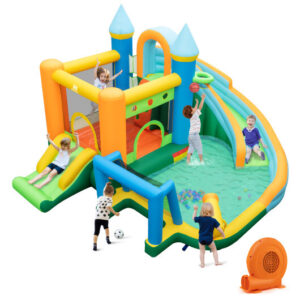 Inflatable Water Slide with Dual Slides and Splash Pool Bounce House with 680W Blower - Color: Green