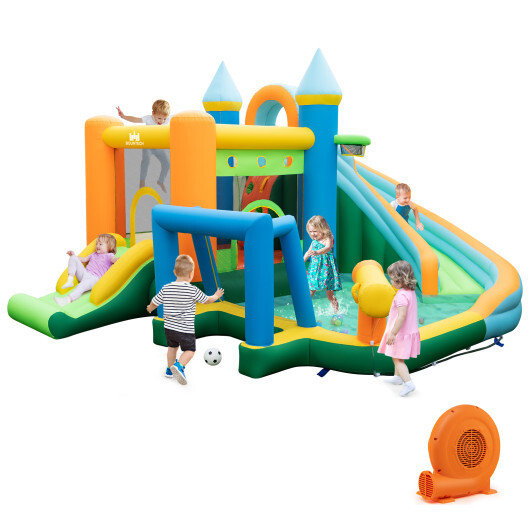 Inflatable Water Slide with Dual Slides and Splash Pool Bounce House with 680W Blower - Color: Green - Image 3