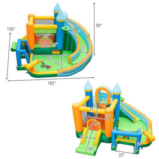 Inflatable Water Slide with Dual Slides and Splash Pool Bounce House with 680W Blower - Color: Green - Image 4