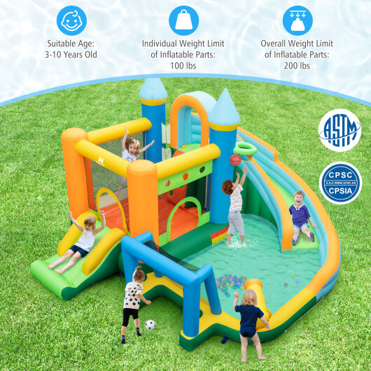 Inflatable Water Slide with Dual Slides and Splash Pool Bounce House with 680W Blower - Color: Green - Image 5
