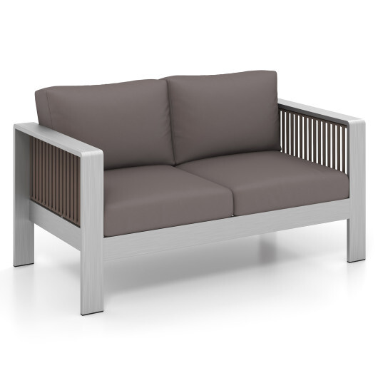 Patio Aluminum Loveseat Sofa Outdoor Furniture Set with Thick Back and Seat Cushions-Gray - Color: Gray