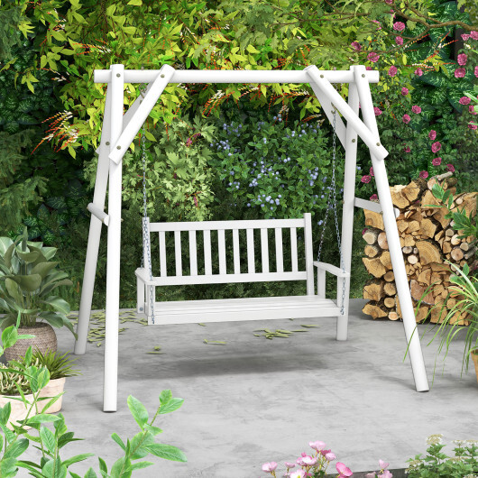3-Person Wooden Outdoor Porch Swing with 800 lbs Weight Capacity-White - Color: White - Image 2