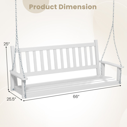 3-Person Wooden Outdoor Porch Swing with 800 lbs Weight Capacity-White - Color: White - Image 4
