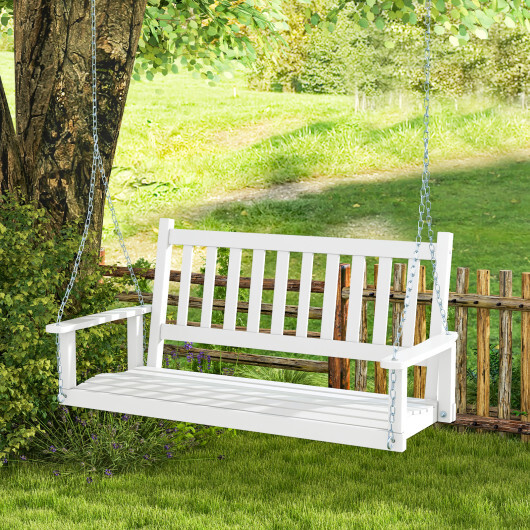 3-Person Wooden Outdoor Porch Swing with 800 lbs Weight Capacity-White - Color: White - Image 5