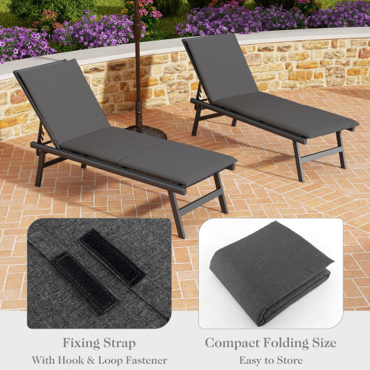 Outdoor Chaise Lounge Cushion Patio Furniture Folding Pad with Fixing Straps-Dark Gray - Color: Dark Gray - Image 5
