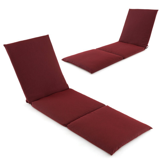 Outdoor Chaise Lounge Cushion Patio Furniture Folding Pad with Fixing Straps-Red - Color: Red - Image 2