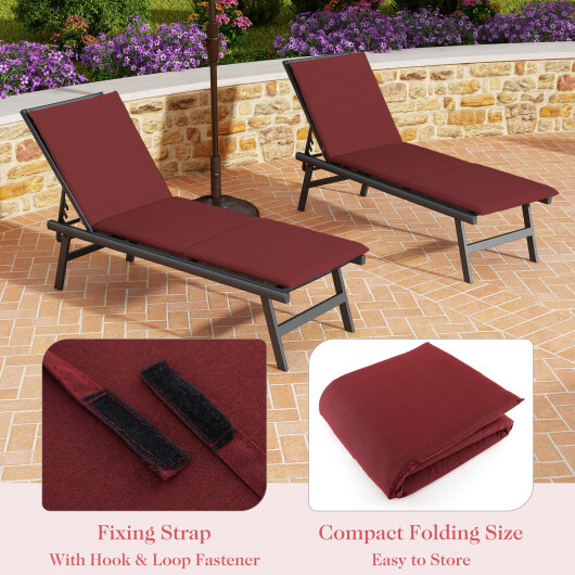 Outdoor Chaise Lounge Cushion Patio Furniture Folding Pad with Fixing Straps-Red - Color: Red - Image 5