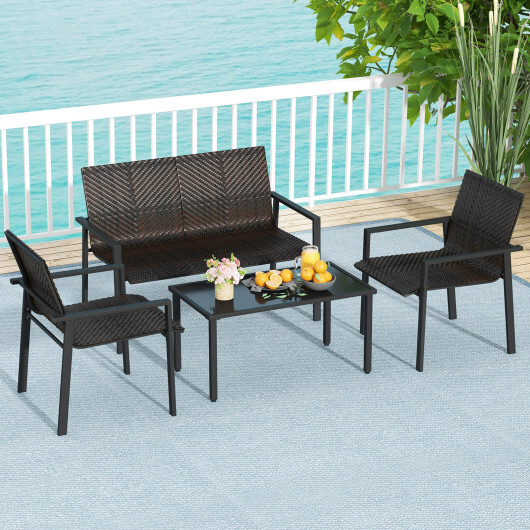 4 Pieces Patio Furniture Set with Heavy Duty Galvanized Metal Frame-Brown - Color: Brown - Image 2